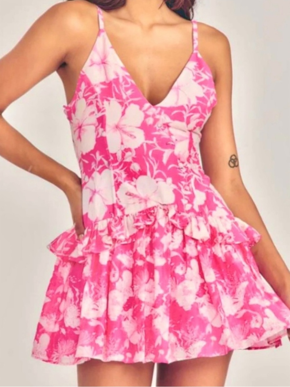 LoveShackFancy Fabienne Silk-Blend Mini Dress Pink Hibiscus Floral XS 0